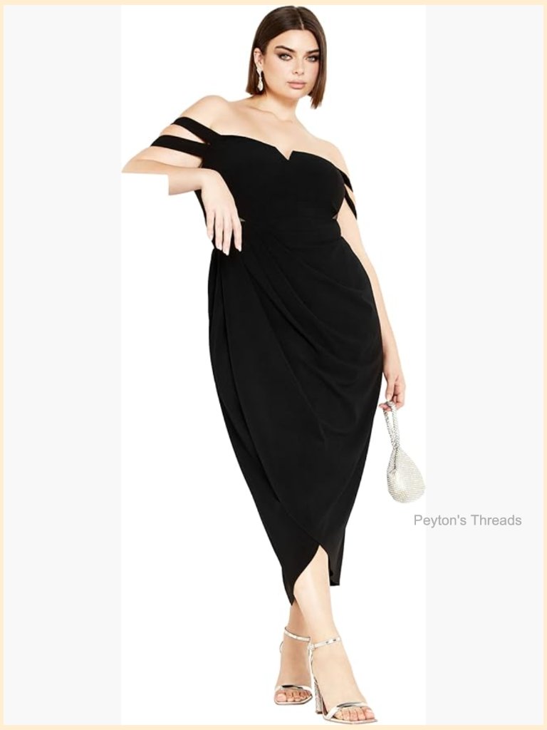 Plus Size Wrap Midi Dress With Faux Wrap Skirt And Double Straps